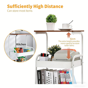 4 Layer Metal Utility Trolley with Wooden Tabletop Multipurpose Rolling <strong>Storage</strong> <strong>Cart</strong> with Casters for Kitchen - Product Image 4