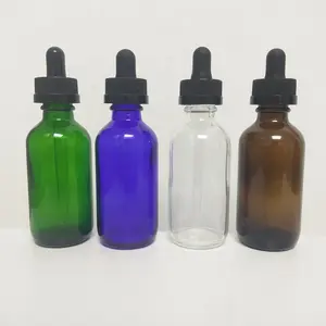 Gotero de vidrio azul ámbar de 2oz, botellas con gotero negro resistente a los niños, 60ml