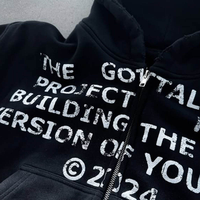 Sudadera con capucha unisex de lana Y2K para hombre, estilo urbano y deportivo, al por mayor, de forro polar, corta, con cremallera, personalizada, efecto desgastado por el sol, con pedrería.