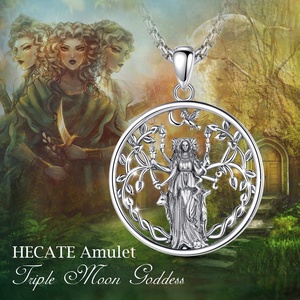 Bijoux de mariage vintage, argent sterling 925, amulette de protection HECATE, pendentif triple lune déesse, collier pour homme et femme, cadeau - Product Image 5