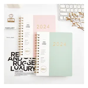 Impressão personalizada 2024 Diário Semanal Mensal Organizer Planner Notebook A5 Couro Espiral Note Book Journal Agenda