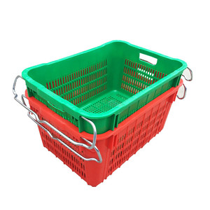 Cajas de Plástico Huanan 620x420x300mm, Apilables, con Rejilla, para Frutas y Verduras, con Asas de Hierro, HDPE, Moldeadas por Inyección de un Solo Paso - Product Image 2