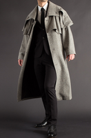Manteau à revers pour hommes Costume décontracté en laine avec doublure Manteaux longs Cape à simple boutonnage Vêtements pour hommes Pardessus