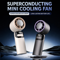 Ventilateur portable à main, refroidissement par glace, rechargeable par USB, en ABS/PVC, matériau granulaire écologique, pliable, avec écran LED, idéal pour les voyages