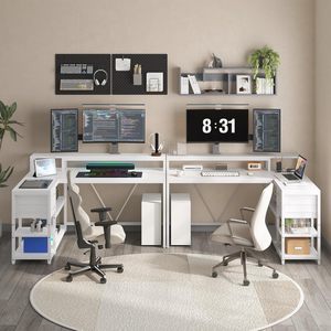 <span class=keywords><strong>Escritorio</strong></span> en Forma de L con Cajones y Estantes de Almacenamiento, <span class=keywords><strong>Escritorio</strong></span> Esquinero en L para Oficina en Casa con Soporte para Monitor, <span class=keywords><strong>Escritorio</strong></span> para Juegos de 55 x 24 Pulgadas - Product Image 4