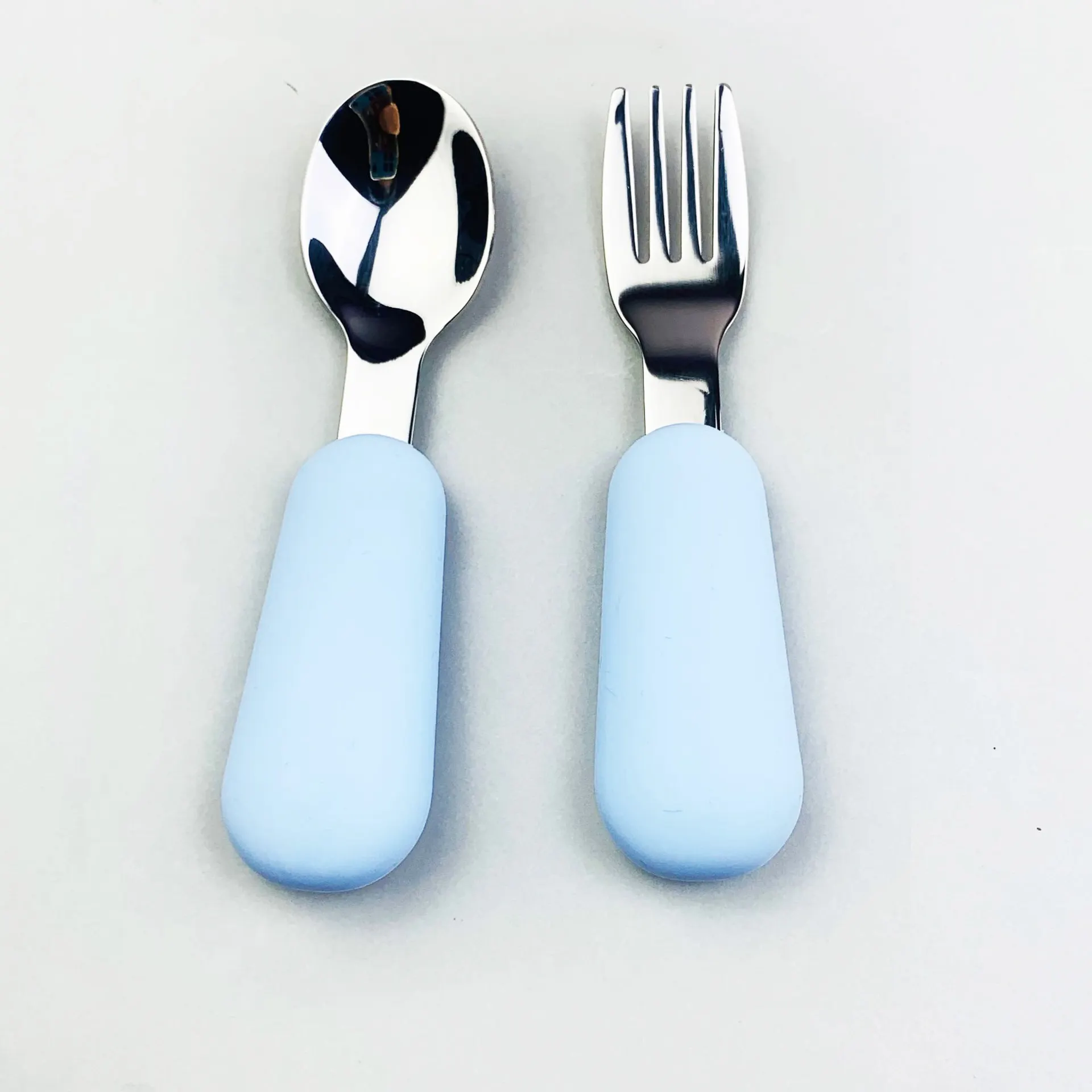 Children Kids Cutlery Utensils Set Stainless steel Baby Silicone Spoon And Fork Set With Silicone Handle