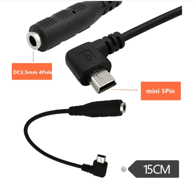 Câble adaptateur de Microphone à 4 pôles 3.5mm Audio à 5 broches Mini USB mâle Angle 90 degrés 0.15m