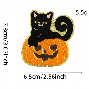 Halloween oro brillo calabaza chenilla bordado espeluznante Halloween parches - Product Image 3