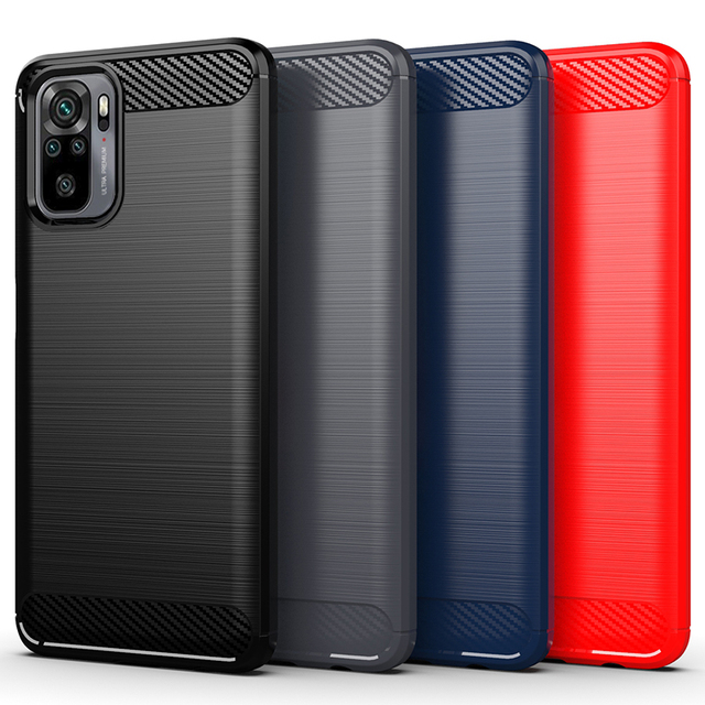 For Redmi Note 10 Case, Carbon Fiber Design Shock-Absorption Slim Flexible TPU Rubber Phone Cover for Xiaomi Redmi Note 10 Pro