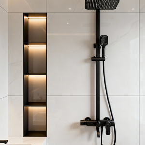 Nicchia Doccia Angolare in Acciaio Inox Verniciato a Polvere dal Design Moderno per <span class=keywords><strong>Bagno</strong></span> di Appartamento, Nicchia a Parete Incassata <span class=keywords><strong>Salvaspazio</strong></span> con LED - Product Image 3
