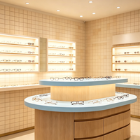 Usine personnalisé bois clair grille panneau arrière miroir lunettes cabinet japonais optique magasin meubles set