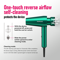 Sèche-cheveux FirePhoenix M2 MAX OEM 2800W Ionique 12 modes de flux d'air 3 buses diffuseur magnétique auto-nettoyant 485g 220V-240V