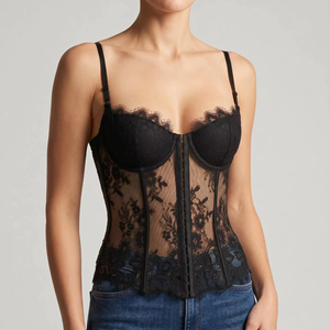 En stock – Nouveauté 2026 – Corset sexy transparent en dentelle florale à cils, avec baleines pour cintrer la taille et coussinets de <span class=keywords><strong>soutien</strong></span>-<span class=keywords><strong>gorge</strong></span> intégrés – Corset De Mujer - Product Image 1