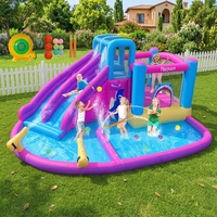 USA Stock Opblaasbare Springkasteel Binnen/Buiten met Dubbele Glijbanen, Spatbad, Nat/Droog Speeltoestel voor Kinderen