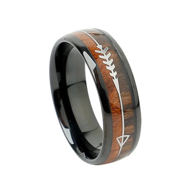 Benutzer definierte afrikanische Pfeile Koa Holz indischen Schmuck Modeschmuck schwarze Fingerringe für Männer 8mm Ehering Wolfram Ring