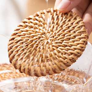 Handmade Woven Rattan <b>Coasters</b> Round Heat Resistant Tea Mats For Tea Ceremony <b>Table</b> Decoration - Product Image 2