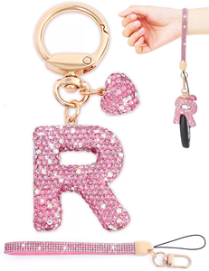 Llavero con Letra Inicial M Rosa y Corazón con Diamantes de Imitación para Mujeres y Niñas, Regalo de Cumpleaños, Diseño 3D, Portátil, 3.5cm*5cm - Product Image 2