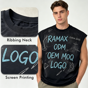 เสื้อยืดแขนกุด RAMAX สำหรับผู้ชาย 250GSM ผ้าฝ้าย 100% พิมพ์ลาย ODM OEM รับทำโลโก้ เสื้อลำลองสไตล์สตรีทแวร์ - Product Image 3