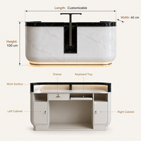 Comptoir de réception en marbre blanc avec plateau en marbre noir, éclairage LED, pour hôtel de luxe, vente en gros, directement de l'usine, logo personnalisé