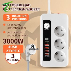 Multiprise standard européenne avec port Type-C, protection contre la foudre, ports <span class=keywords><strong>USB</strong></span> et interrupteur ; rallonge électrique standard européenne - Product Image 6