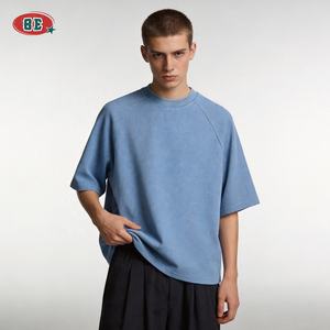 T-shirts épais 235 GSM en gros, tricot gaufré, coupe ample vintage, logo brodé sportif, fabricant de t-shirts de haute qualité - Product Image 3