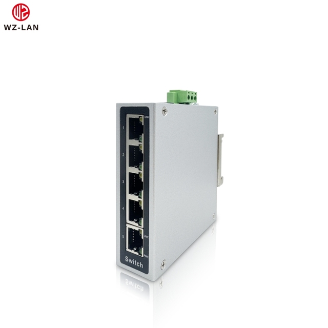 5 Ports Industrial Ethernet Switch with Aluminum Shell 100Mbps DC12-48V, 3P Industrial Terminal and DC Power Jack
