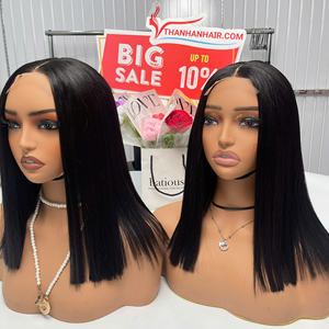 Vietnamese bob Wig Human Hair Extension Bone Straight Natural Black Color <b>Lace</b> <b>Closure</b> 2x4 Middle Part - Product Image 5