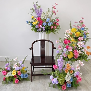Bouquet de mariée, arrangement de fleurs rouges et roses, roses blanches décoratives, fleurs artificielles, centre de table de mariage pour table ronde - Product Image 6