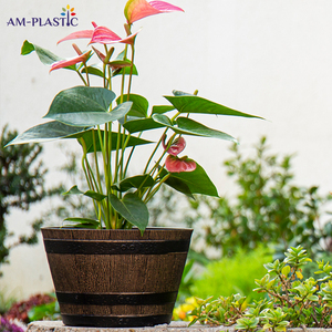 <span class=keywords><strong>Maceta</strong></span> Decorativa de Plástico con Diseño de Barril de Vino para Interiores/Exteriores, Hogar, Balcón, Jardín, Estilo <span class=keywords><strong>Madera</strong></span> Sintética para Plantas y Flores - Product Image 1