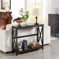 Console de couloir moderne noire à 2 tiroirs avec étagère de rangement pour la maison, le salon