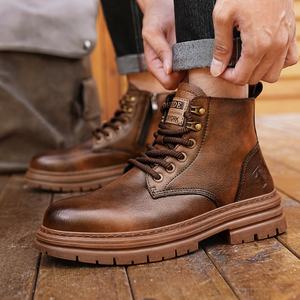 Zapatos Casuales Impermeables de Caña Alta para Hombre, Zapatos de Cuero Retro Modernos y Versátiles, Botas de Trabajo Estilo Británico para Hombre - Product Image 6