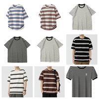 T-shirt Homme Rayé Color-block à Manches Courtes en Coton Spandex Style Été Américain Rétro Ample Polyvalent Décontracté Travail 180g