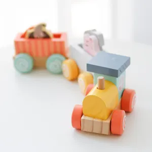 实木RTS婴儿积木卡车玩具游戏车火车积木木制玩具1岁婴儿Oem Odm