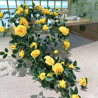 Internet-Célèbre Grande Rose Jaune Fleur Mur Artificielle Art Floral Vigne pour Salle À Manger Hébergement Vitrine Décoration Jaune
