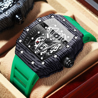 Jam Tangan Pria BINBOND 8577 Mewah Bentuk Tonneau Skeleton Quartz Tahan Air