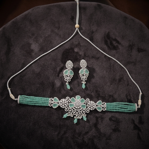 Hermoso Conjunto de Collar Bandhai con Circonita Cúbica de Color Menta, Baño de Rodio, para Boda, Compromiso, Fiesta, Clásico 421251 - Product Image 3