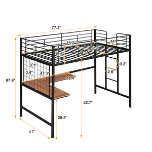 Cama Alta Ajustable para Adultos y Estudiantes con Escritorio, Litera Metálica para Dormitorio, Hotel, Apartamento o Villa, con Funciones de Almacenamiento Plegable - Product Image 5