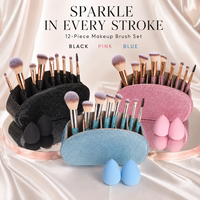 Ensemble de 12 pinceaux de maquillage scintillants avec strass, style professionnel, vente en gros, ensemble de pinceaux de maquillage de luxe avec diamants