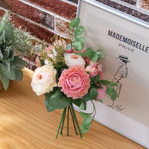 Bouquet de roses artificielles CallaFloral rose champagne, fait main, décoration de mariage, fleurs d'hortensia pour arrangement nuptial - Product Image 3