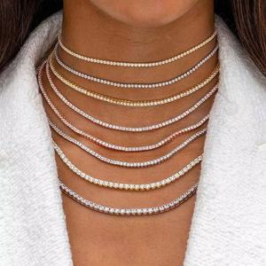 LOZRUNVE 925 스털링 실버 레인보우 칼라 컬러 3mm 다이아몬드 CZ 영원 테니스 목걸이 초커 - Product Image 3