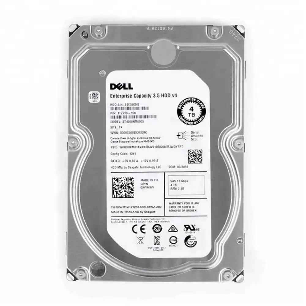 Original Dell 4TB 4 TB SAS 3.5in 7.2K Hard Drive Disk HDD For Server