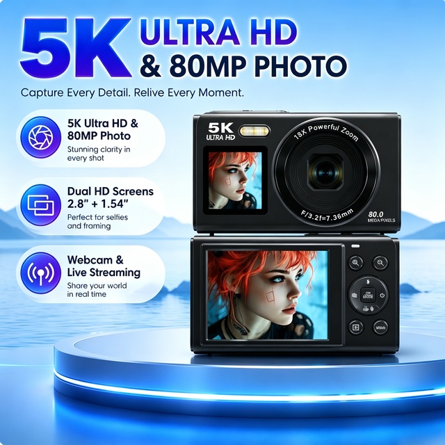 Digital Camera 4K 64MP WiFi 18X Zoom Dual Screen CMOS Electronic Stabilization Vlogging Camcorder for YouTube Live Streaming