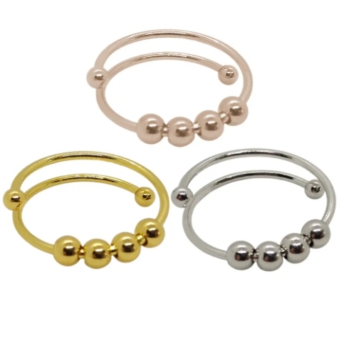 Hot Sale Stainless Steel Jewelry Spinning Fidget Ring Frosted Gold-Plated Spin Ball Spinner Open Adjustable Anxiety Ring