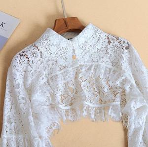 Ecoparty Blouse Dickey Détachable Protection Solaire Dentelle Demi-Blouse Broderie Faux Col Manches Longues <span class=keywords><strong>Crop</strong></span> <span class=keywords><strong>Top</strong></span> pour Femmes - Product Image 5
