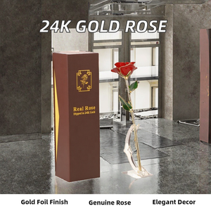 Rosa de Papel Metálico Dorado Hecha a Mano con Flores Rojas de Kelin, Decoración Realista para Interiores/Exteriores, Regalo de Año Nuevo - Product Image 2