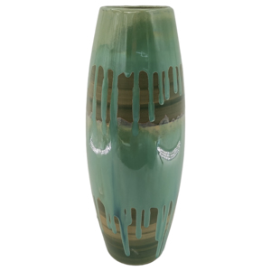 Vaso Alto in Ceramica con Smalto a Goccia Verde, Arredamento Contemporaneo per Soggiorno, Camera da Letto, Ufficio, Scrivania - Product Image 1