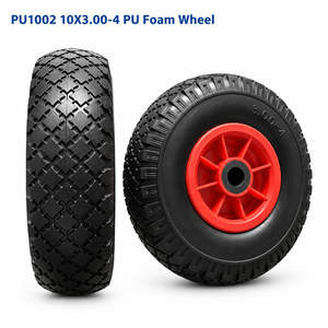 ล้อรถเข็น PU1002 10X3.00-4 ขนาด 10 นิ้ว ยางโฟม PU ไม่ต้องเติมลม ขอบพลาสติกสีแดง สำหรับงานหนัก อะไหล่รถเข็นสวน รถเข็นมือ - Product Image 1
