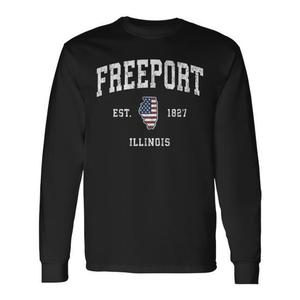 T-shirt a maniche lunghe con bandiera americana vintage di Freeport Illinois - Product Image 1