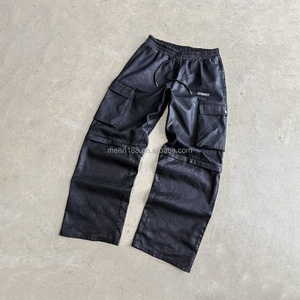 Pantalon cargo personnalisé en gros pour hommes, coupe droite, en jean, avec short amovible à fermeture éclair, pantalon évasé en jean ciré - Product Image 1