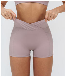 Shorts de sport taille haute pour femmes avec poches, effet froncé aux fesses, pour <span class=keywords><strong>la</strong></span> course et l'entraînement, 5 pouces, en Spandex, pour fabricants - Product Image 3